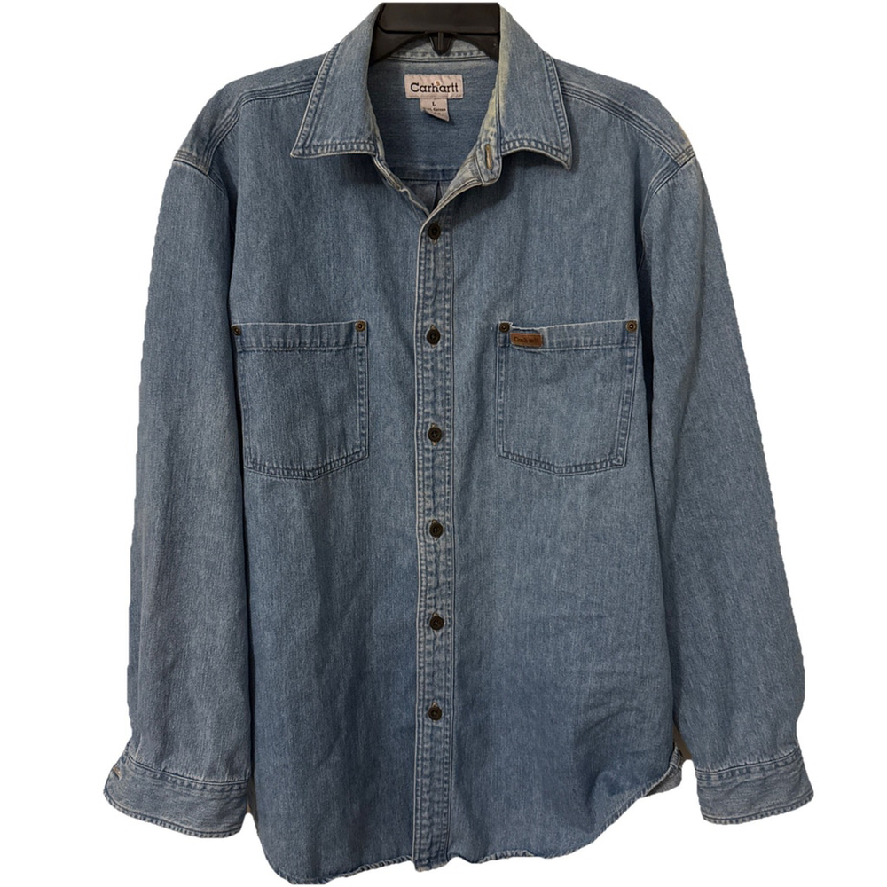 CARHARTT Jean Long Sleeve Work Shirt Me S Unisex Sz L, Metal Buttons Cotton, Y2K